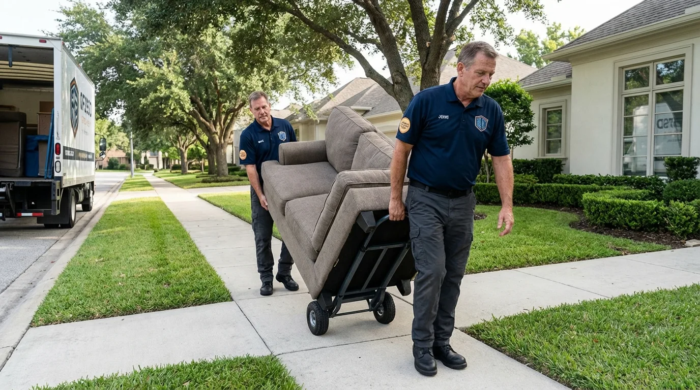 Local residential moving crew loading furniture in Baird, TX